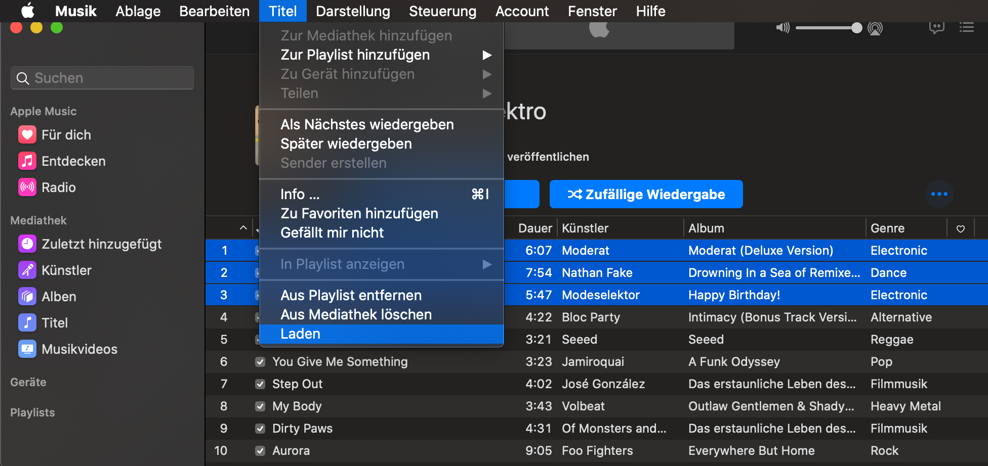 Load all tracks in a playlist at once - Apple Music app on a mac